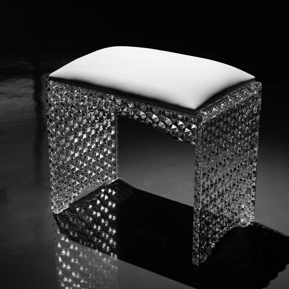Pure Elegance Luxury Avant-Garde Geometric Faceted Crystal Piano Bench