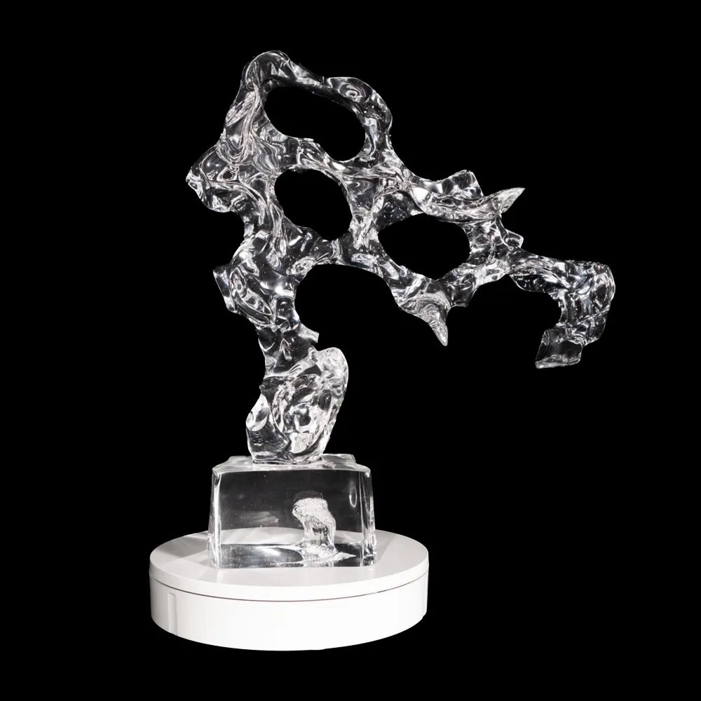 The Dance of Ethereal Clarity Abstract Sculpture, 540mm Height, Fluid Design Synthetic Crystal Art