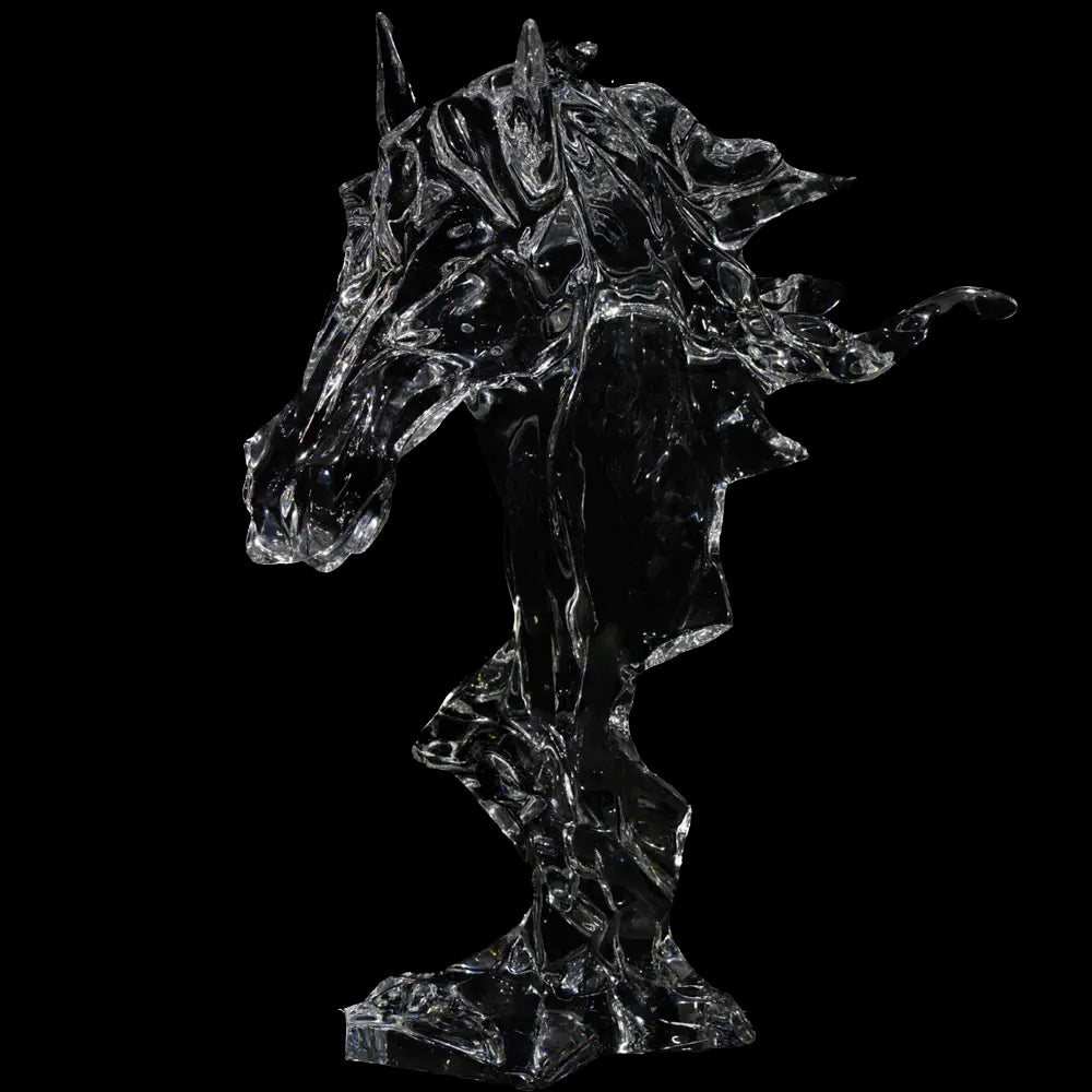 Abstract Horse Head Statue, 680mm Height, Transparent Synthetic Crystal Art Sculpture