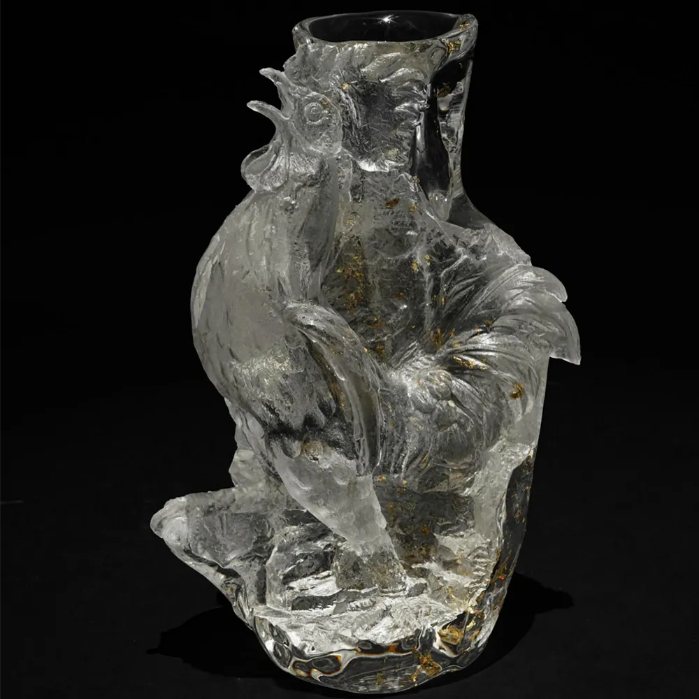 Chinese Zodiac art vase crystal rooster sculpture decorative piece