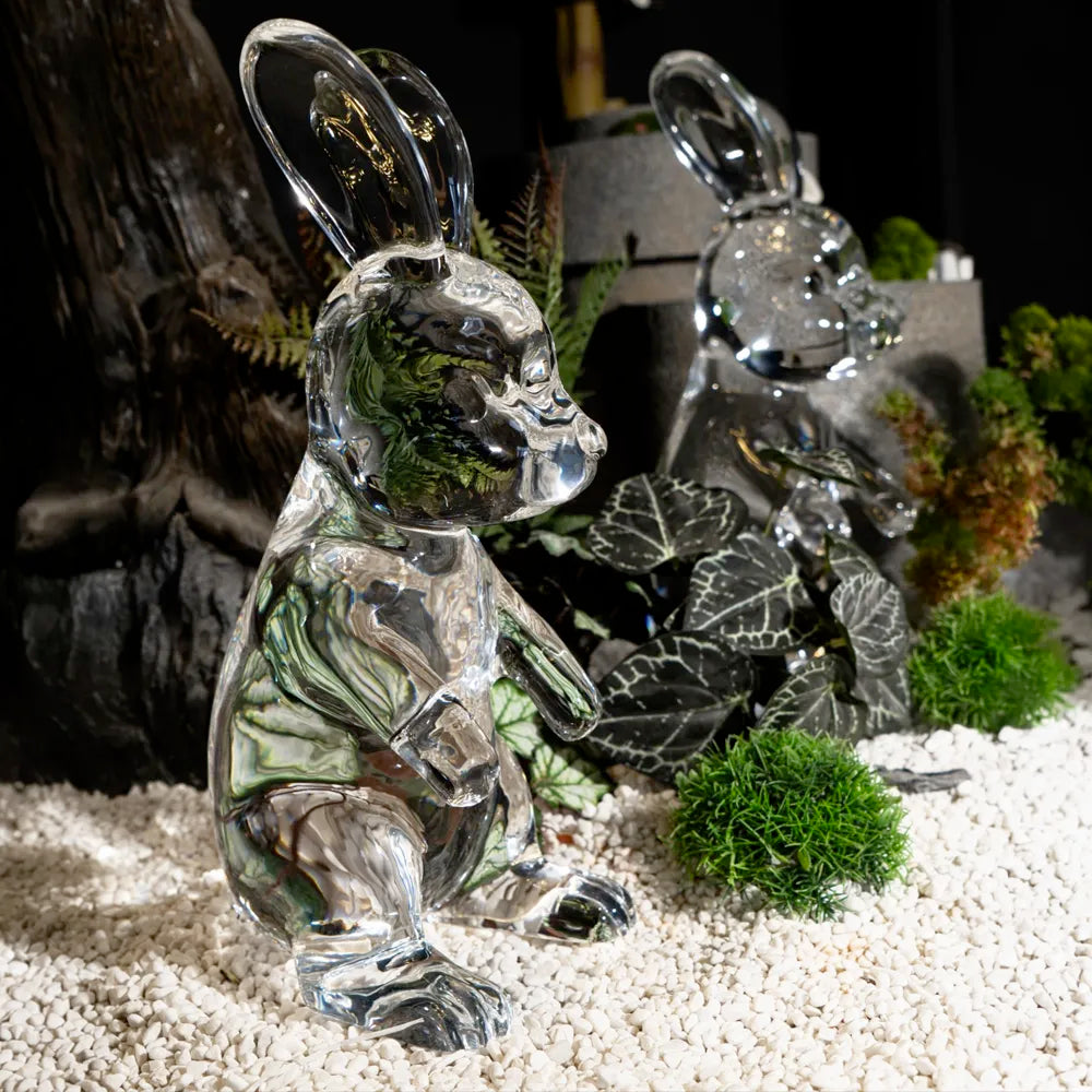 Spiritual Rabbit Statue, 400mm Height, Transparent Synthetic Crystal Animal Sculpture