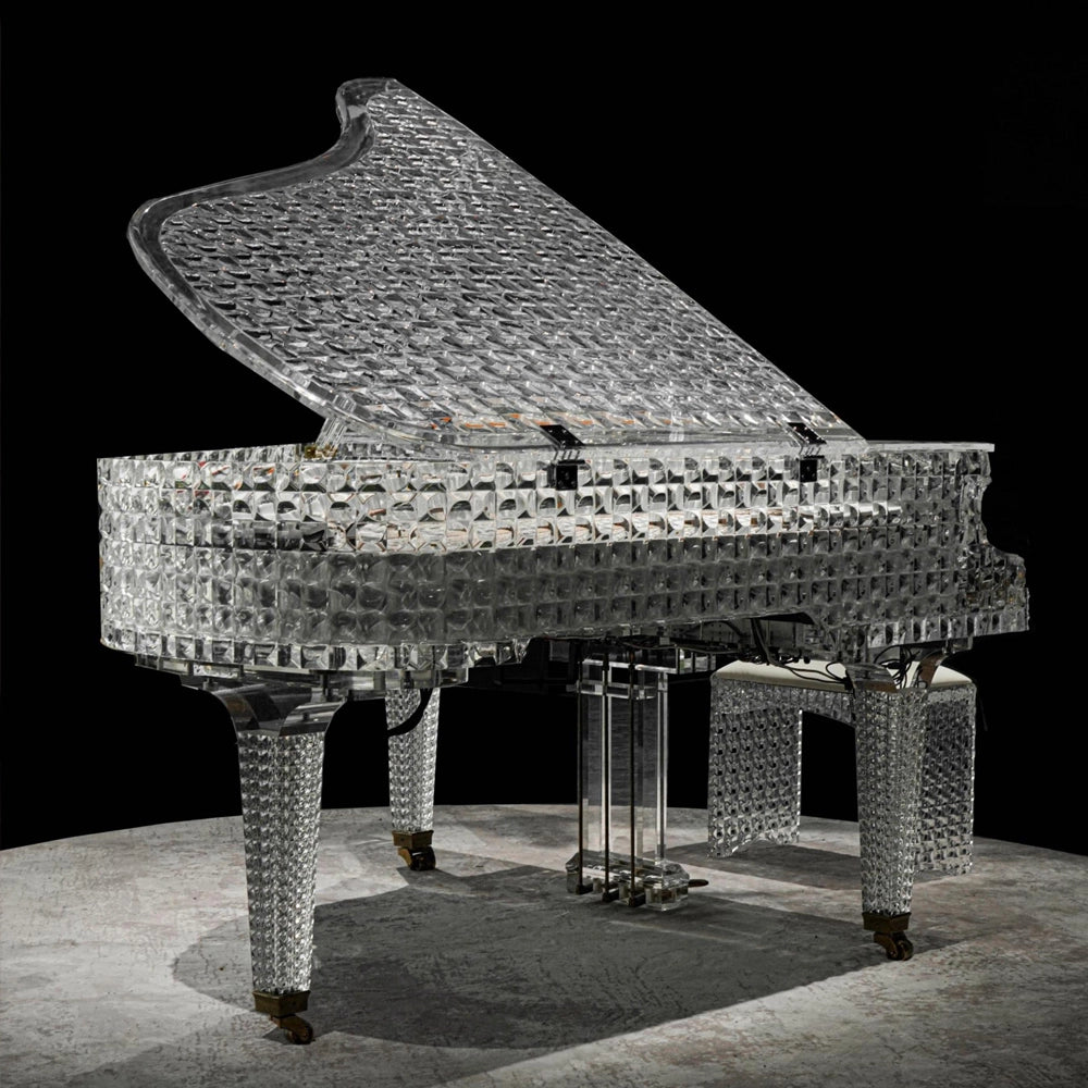 Pure Elegance Luxury Avant-Garde Geometric Faceted Crystal Grand Piano