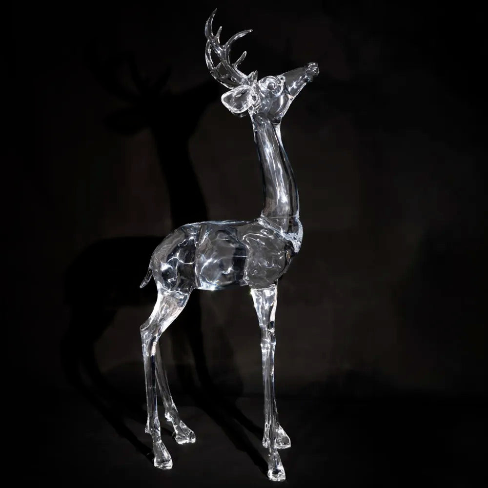 Majestic Looking Up Deer Statue, 1980mm Height, Large Synthetic Crystal Animal Sculpture for Grand Decor
