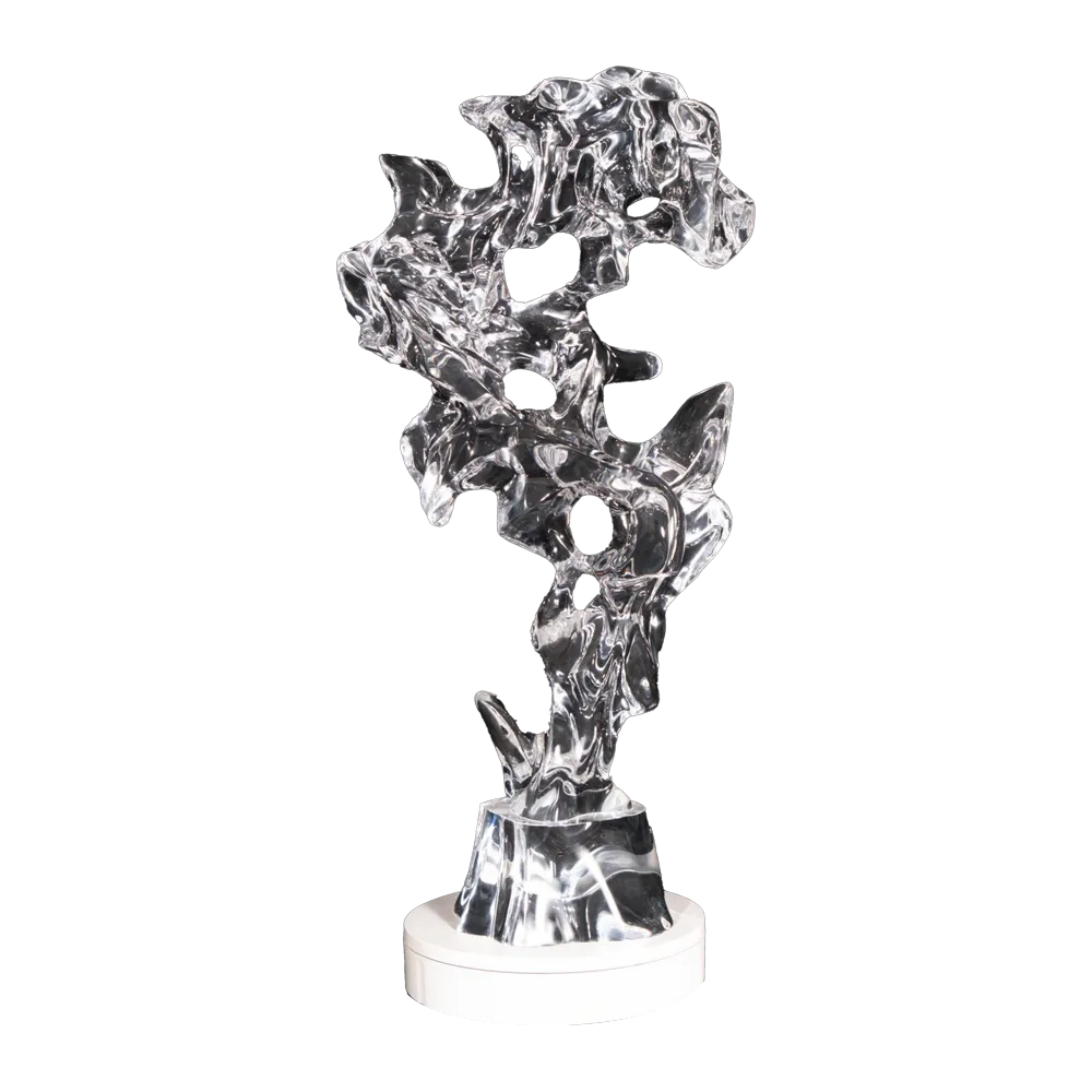 Large Taihu Stone Inspired Synthetic Crystal Sculpture, 920mm Height, Modern Zen Art Centerpiece
