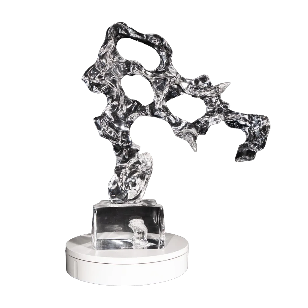 The Dance of Ethereal Clarity Abstract Sculpture, 540mm Height, Fluid Design Synthetic Crystal Art
