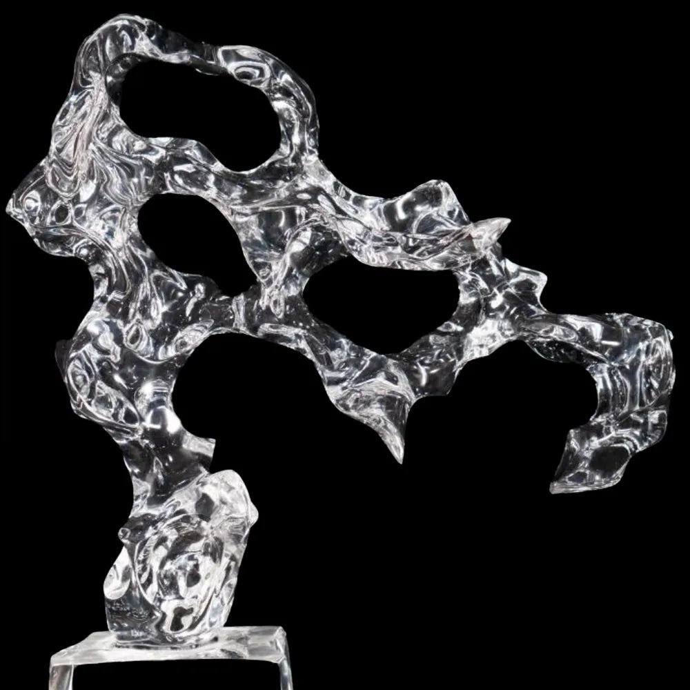The Dance of Ethereal Clarity Abstract Sculpture, 540mm Height, Fluid Design Synthetic Crystal Art
